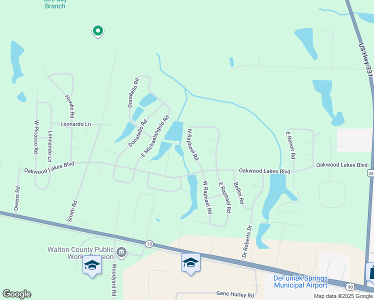 map of restaurants, bars, coffee shops, grocery stores, and more near 129 North Raphael Road in DeFuniak Springs