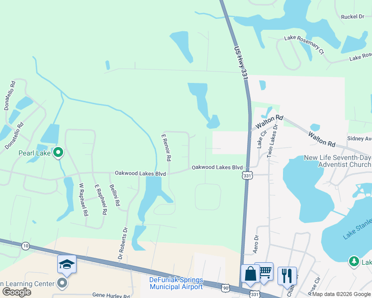 map of restaurants, bars, coffee shops, grocery stores, and more near 40 Francis Bacon Court in DeFuniak Springs