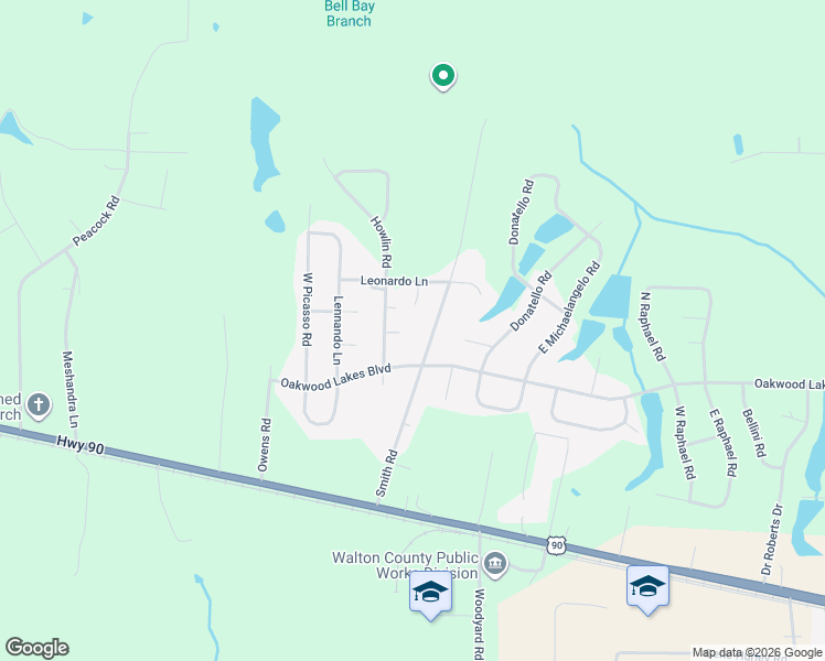 map of restaurants, bars, coffee shops, grocery stores, and more near 26 Botticelli Court in DeFuniak Springs