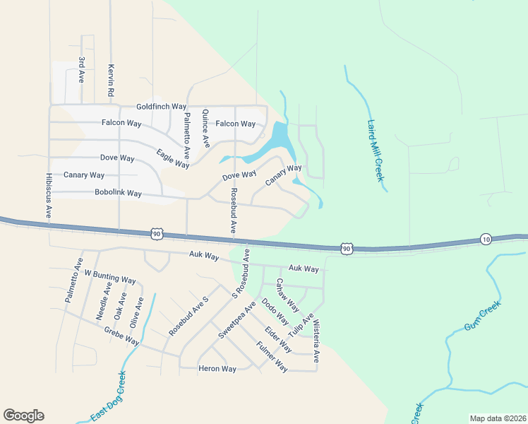 map of restaurants, bars, coffee shops, grocery stores, and more near 4696 Bobolink Way in Crestview