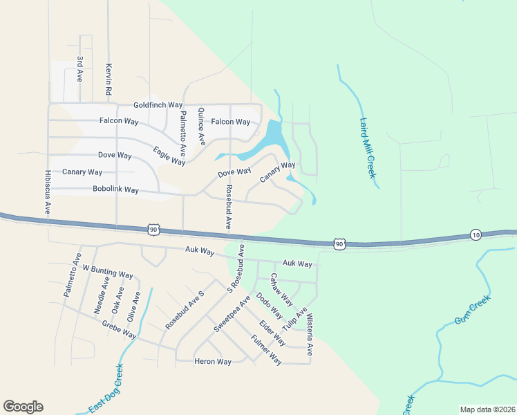 map of restaurants, bars, coffee shops, grocery stores, and more near 4696 Bobolink Way in Crestview