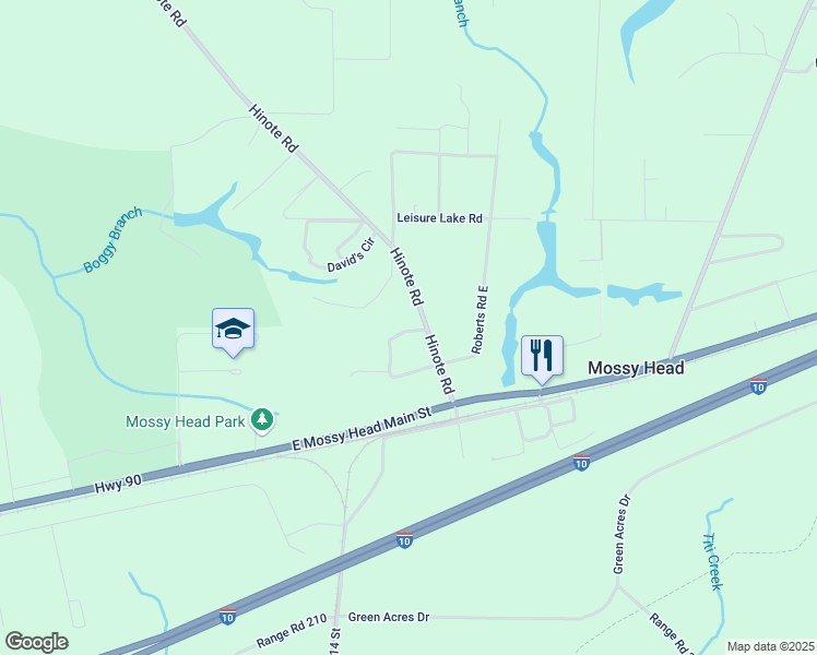 map of restaurants, bars, coffee shops, grocery stores, and more near 169 Hinote Road in DeFuniak Springs