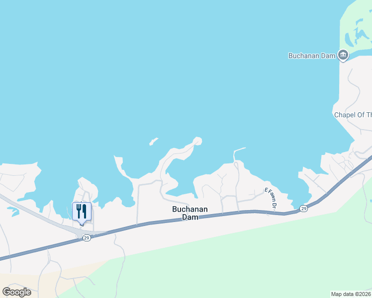 map of restaurants, bars, coffee shops, grocery stores, and more near 516 Island Lodges Drive in Buchanan Dam