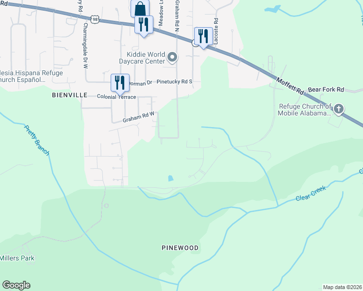 map of restaurants, bars, coffee shops, grocery stores, and more near 6616 Sweetbay Court in Mobile