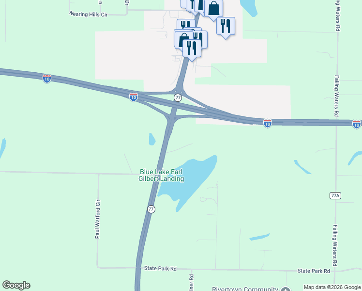 map of restaurants, bars, coffee shops, grocery stores, and more near 1406 Blue Lake Road in Chipley