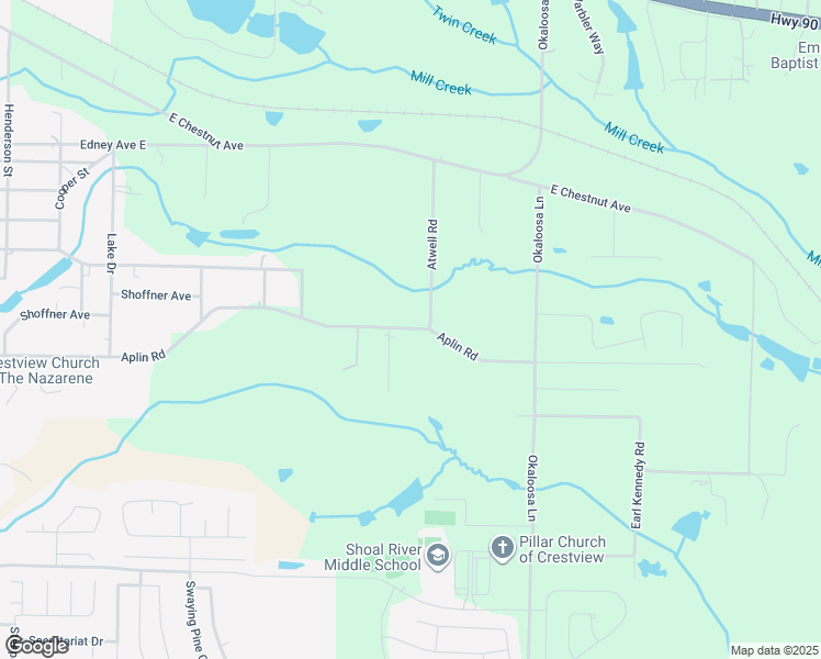 map of restaurants, bars, coffee shops, grocery stores, and more near 2881 Aplin Road in Crestview