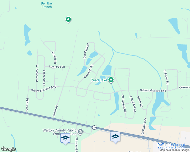 map of restaurants, bars, coffee shops, grocery stores, and more near 61 West Michaelangelo Road in DeFuniak Springs