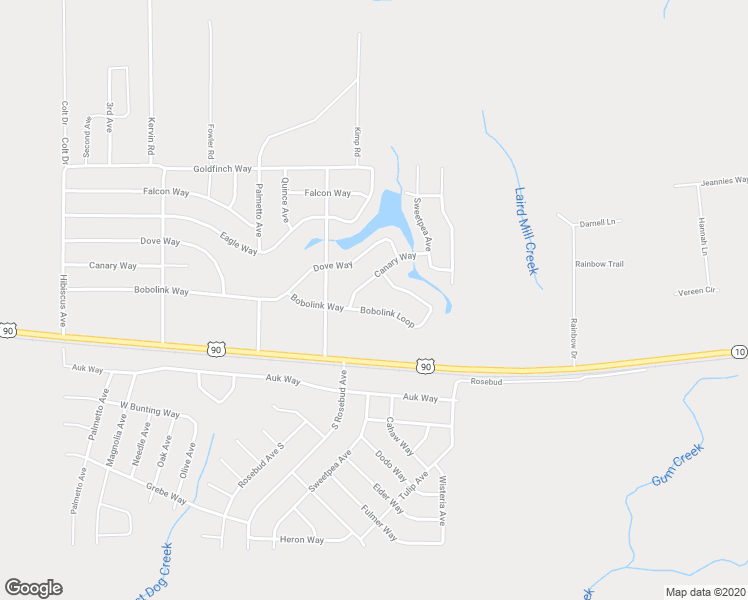 map of restaurants, bars, coffee shops, grocery stores, and more near 4697 Bobolink Way in Crestview