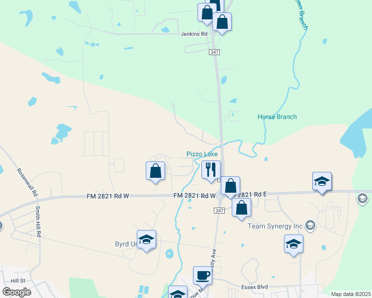 map of restaurants, bars, coffee shops, grocery stores, and more near 157 Farm to Market Road 247 in Huntsville