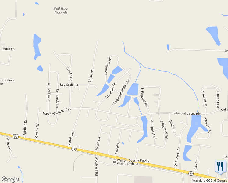 map of restaurants, bars, coffee shops, grocery stores, and more near 61 West Michaelangelo Road in DeFuniak Springs