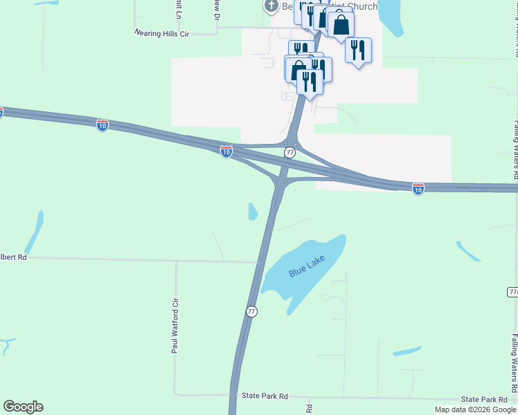 map of restaurants, bars, coffee shops, grocery stores, and more near Highway 77 in Chipley