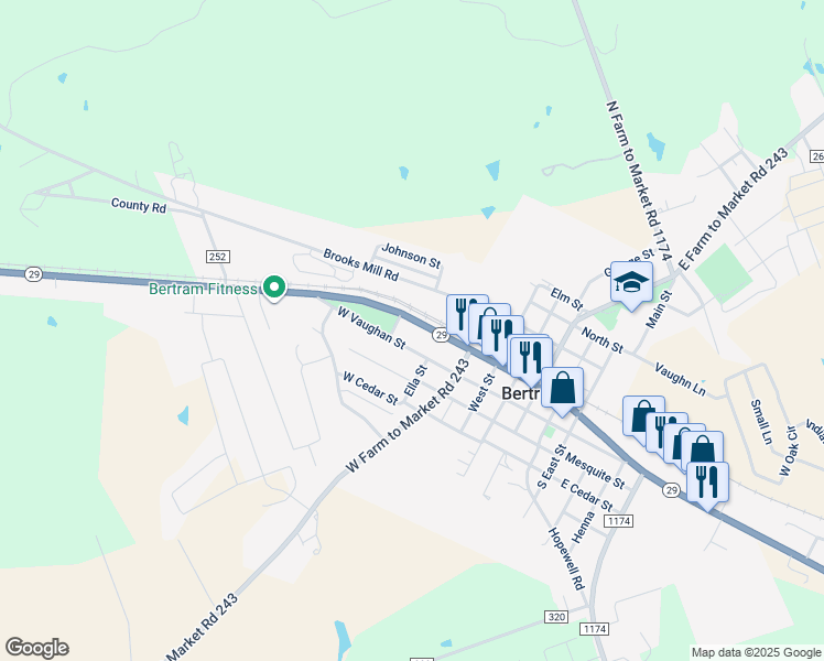 map of restaurants, bars, coffee shops, grocery stores, and more near 630 West Vaughan Street in Bertram