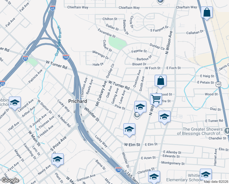 map of restaurants, bars, coffee shops, grocery stores, and more near 517 West Turner Road in Prichard