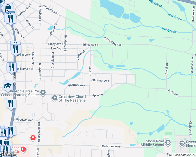 map of restaurants, bars, coffee shops, grocery stores, and more near 823 Williams Avenue in Crestview