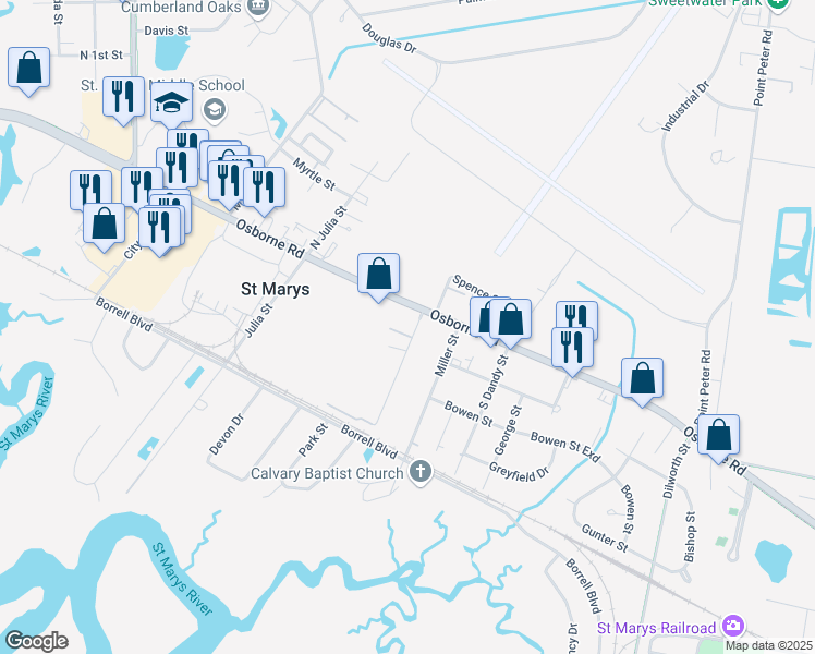 map of restaurants, bars, coffee shops, grocery stores, and more near 2004 Osborne Rd in St Marys