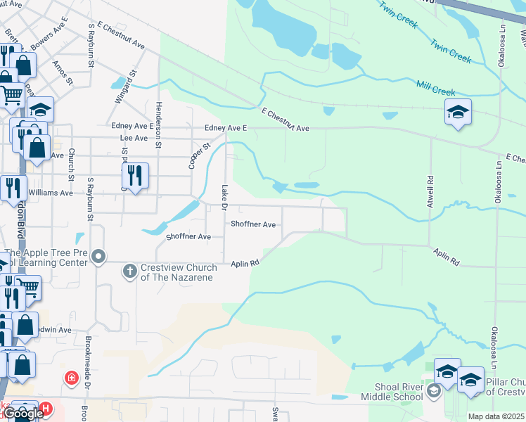 map of restaurants, bars, coffee shops, grocery stores, and more near 831 Williams Avenue in Crestview