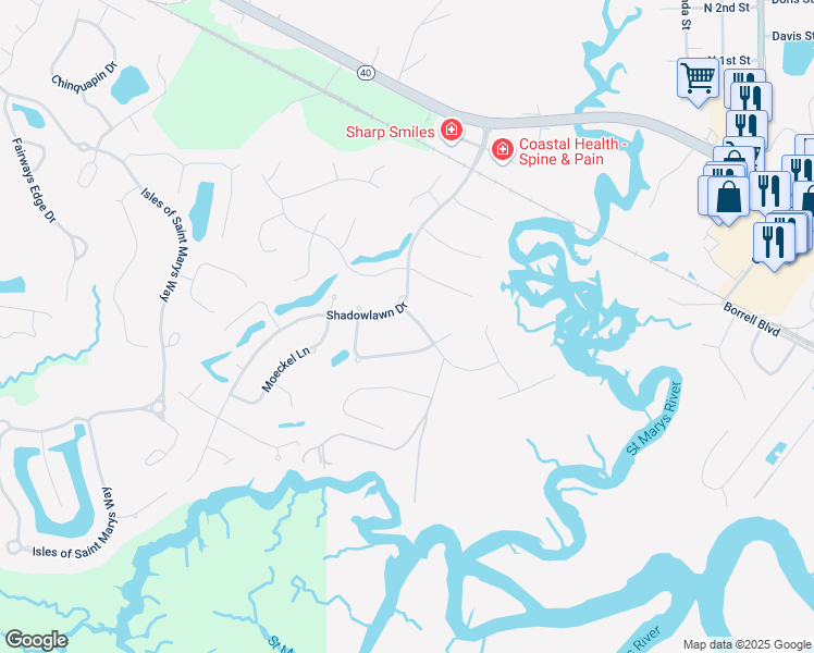 map of restaurants, bars, coffee shops, grocery stores, and more near 105 Longwood Road in St. Marys