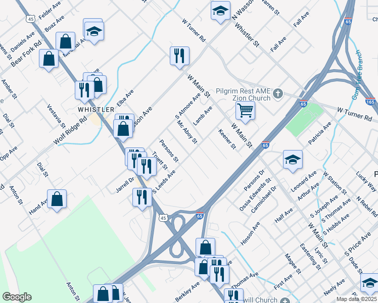 map of restaurants, bars, coffee shops, grocery stores, and more near 926 South Leeds Avenue in Mobile