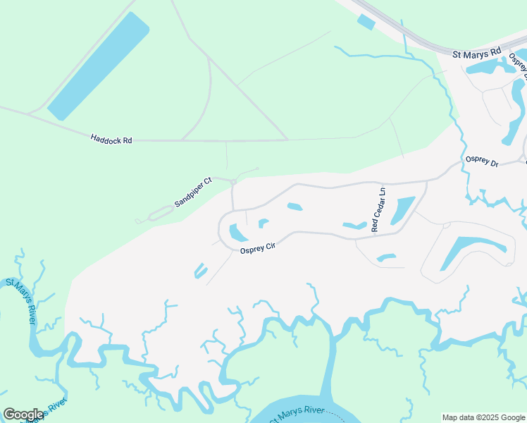 map of restaurants, bars, coffee shops, grocery stores, and more near 261 Osprey Circle in St. Marys