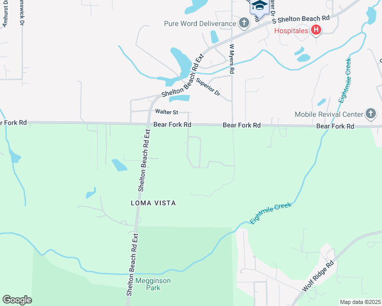 map of restaurants, bars, coffee shops, grocery stores, and more near 21 Brucewood Drive West in Mobile