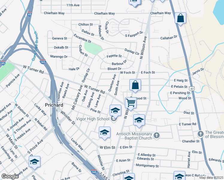 map of restaurants, bars, coffee shops, grocery stores, and more near 718 Overton Avenue in Prichard