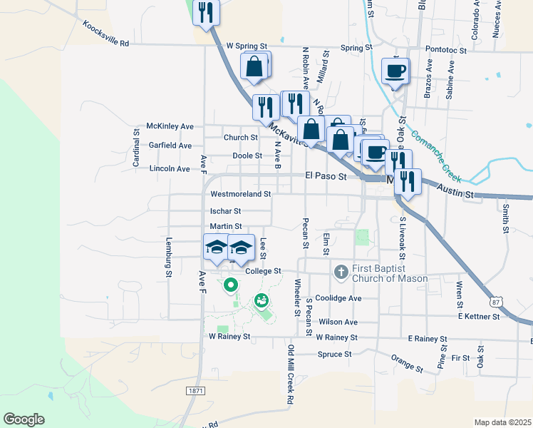 map of restaurants, bars, coffee shops, grocery stores, and more near 304 Herman Street in Mason
