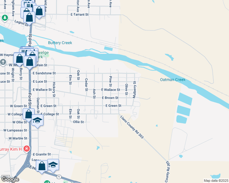 map of restaurants, bars, coffee shops, grocery stores, and more near 1104 East Wallace Street in Llano