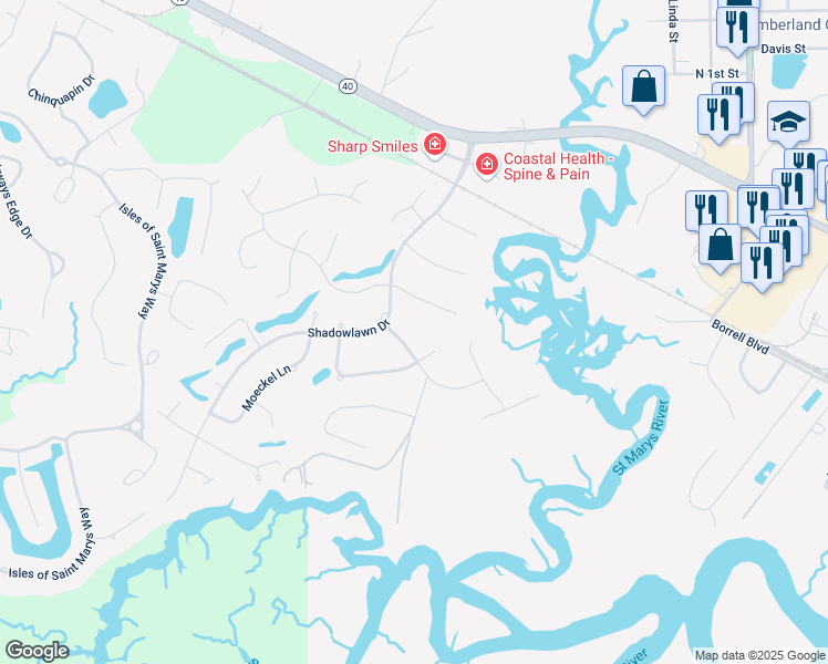 map of restaurants, bars, coffee shops, grocery stores, and more near 105 Longwood Road in Saint Marys