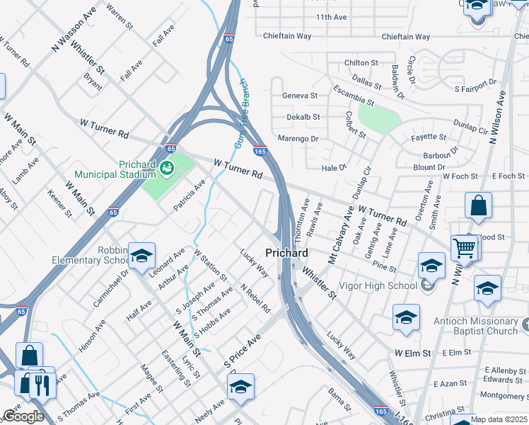 map of restaurants, bars, coffee shops, grocery stores, and more near 321 Snyder Drive in Prichard