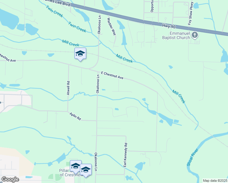 map of restaurants, bars, coffee shops, grocery stores, and more near Wild Hare Lane in Crestview