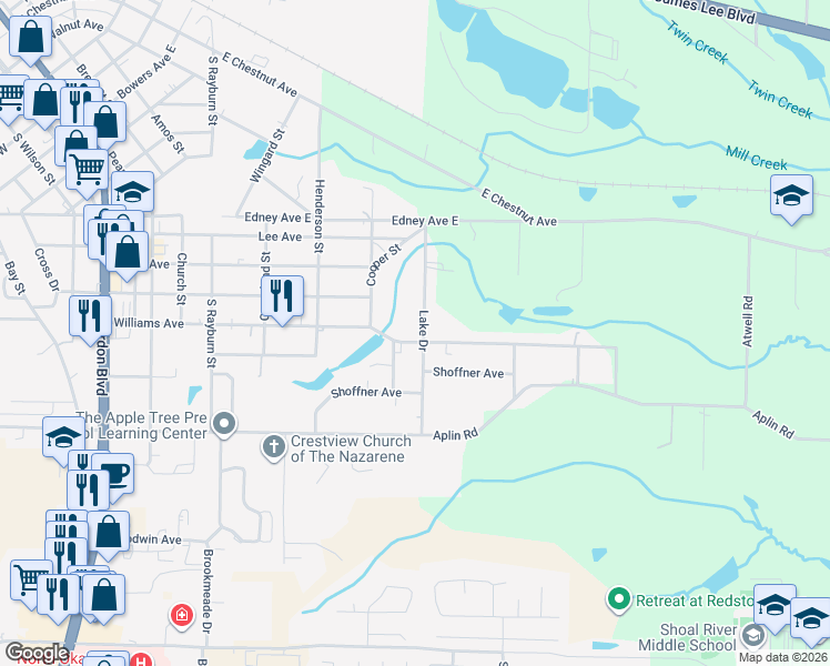 map of restaurants, bars, coffee shops, grocery stores, and more near 805 Williams Avenue in Crestview