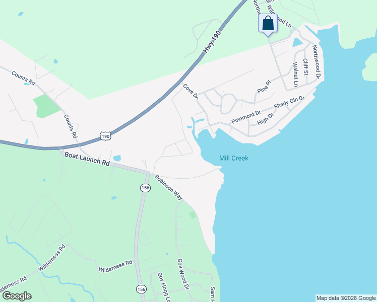 map of restaurants, bars, coffee shops, grocery stores, and more near 1 Mill Creek Road in Point Blank