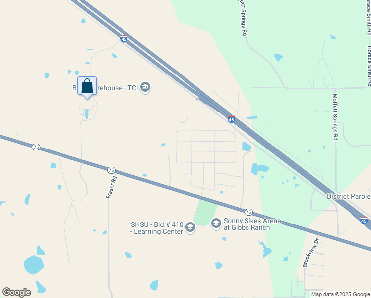 map of restaurants, bars, coffee shops, grocery stores, and more near 1190 Texas 75 in Huntsville