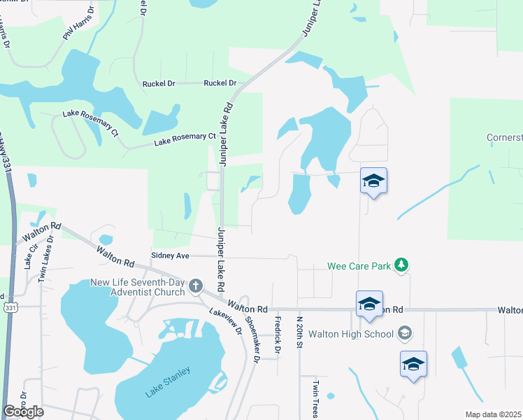 map of restaurants, bars, coffee shops, grocery stores, and more near 35 Hidden Lakes Trail in DeFuniak Springs