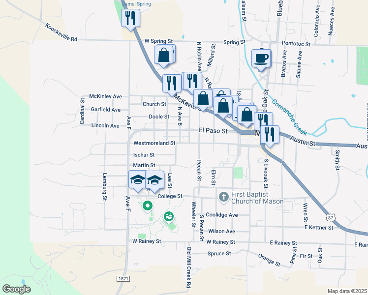 map of restaurants, bars, coffee shops, grocery stores, and more near 304 Herman Street in Mason