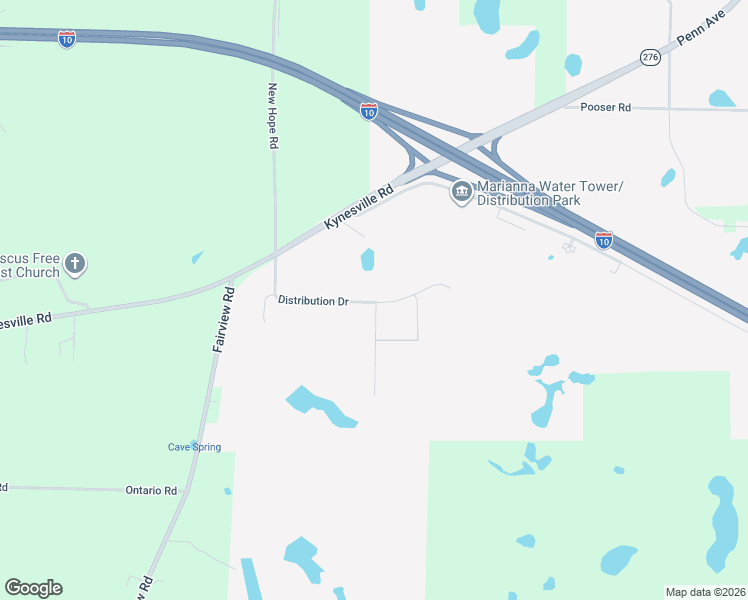 map of restaurants, bars, coffee shops, grocery stores, and more near Distribution Drive in Marianna