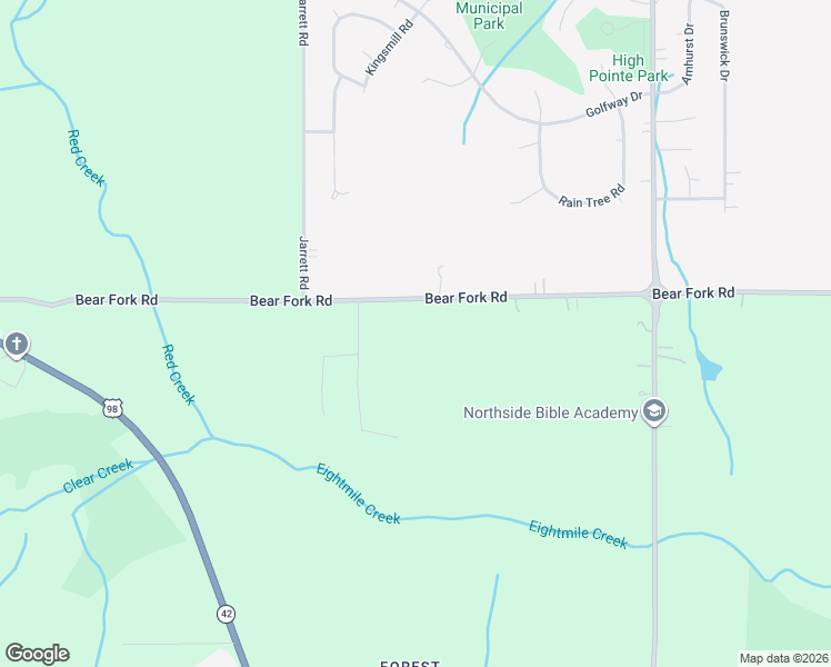 map of restaurants, bars, coffee shops, grocery stores, and more near 5323-5451 Bear Fork Road in Mobile