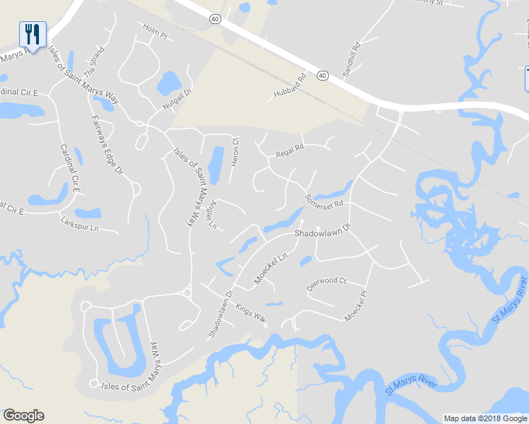 map of restaurants, bars, coffee shops, grocery stores, and more near 212 Muskogee Court in Saint Marys