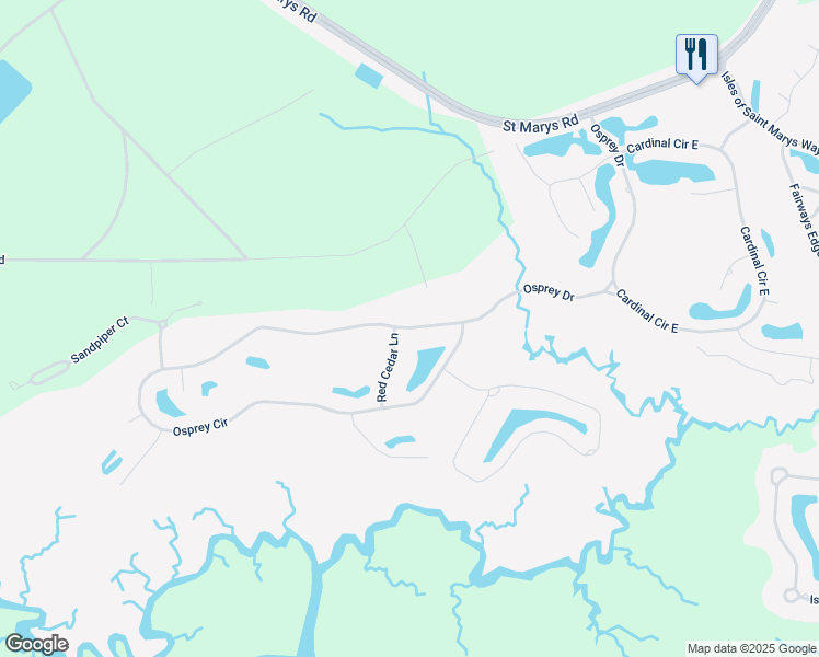 map of restaurants, bars, coffee shops, grocery stores, and more near 218 Osprey Circle in St. Marys