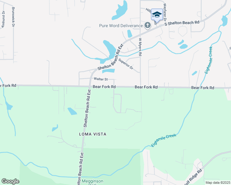 map of restaurants, bars, coffee shops, grocery stores, and more near 68 Brucewood Drive North in Mobile