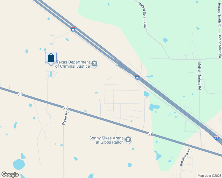 map of restaurants, bars, coffee shops, grocery stores, and more near Interstate 45 in Huntsville