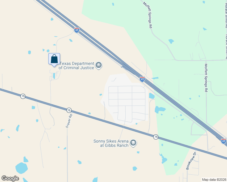 map of restaurants, bars, coffee shops, grocery stores, and more near Interstate 45 in Huntsville