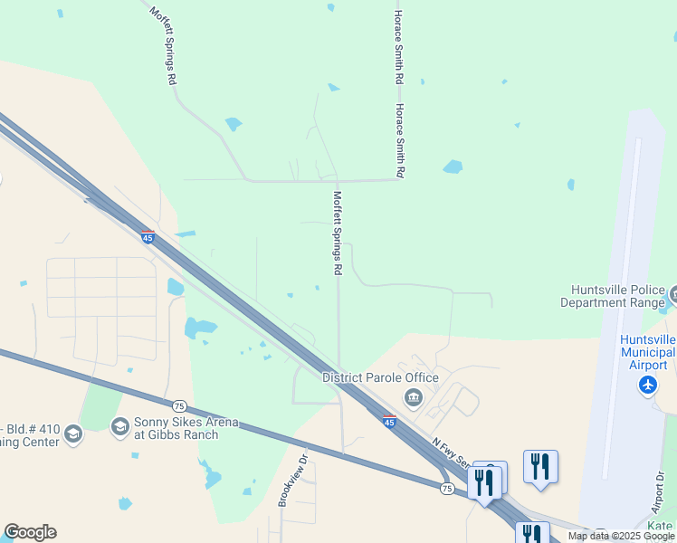 map of restaurants, bars, coffee shops, grocery stores, and more near 153 Moffett Springs Road in Huntsville