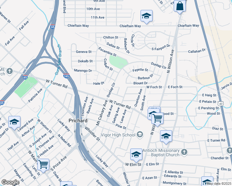 map of restaurants, bars, coffee shops, grocery stores, and more near 606 West Petain Street in Prichard