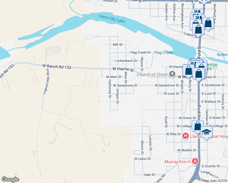 map of restaurants, bars, coffee shops, grocery stores, and more near 1103 West Luce Street in Llano