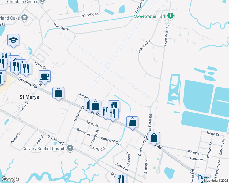 map of restaurants, bars, coffee shops, grocery stores, and more near 400 North Dandy Street in St. Marys