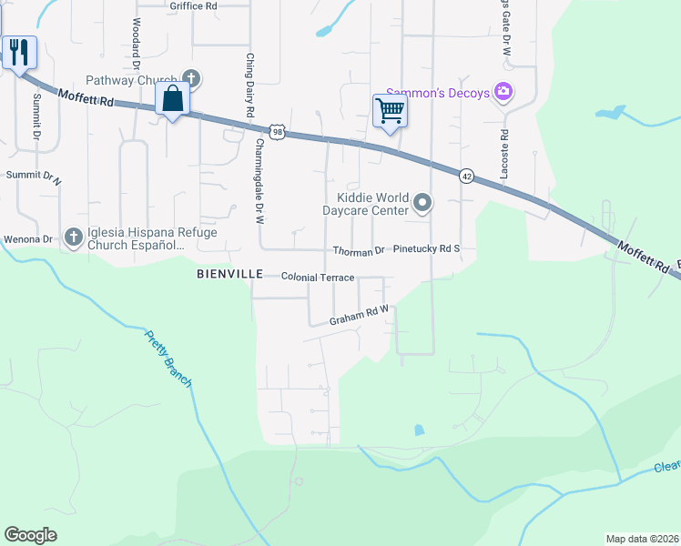 map of restaurants, bars, coffee shops, grocery stores, and more near 6816 Colonial Terrace in Mobile