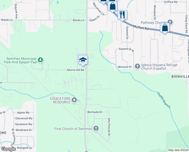 map of restaurants, bars, coffee shops, grocery stores, and more near 2780 Schillinger Road North in Semmes