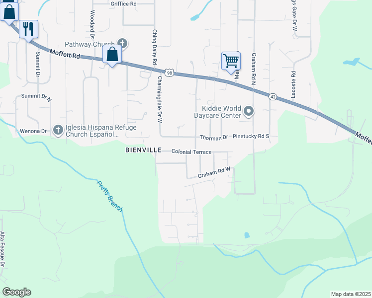 map of restaurants, bars, coffee shops, grocery stores, and more near 6862 Colonial Terrace in Mobile