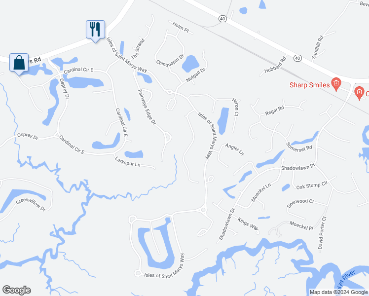 map of restaurants, bars, coffee shops, grocery stores, and more near 246 Millers Branch Drive in St. Marys